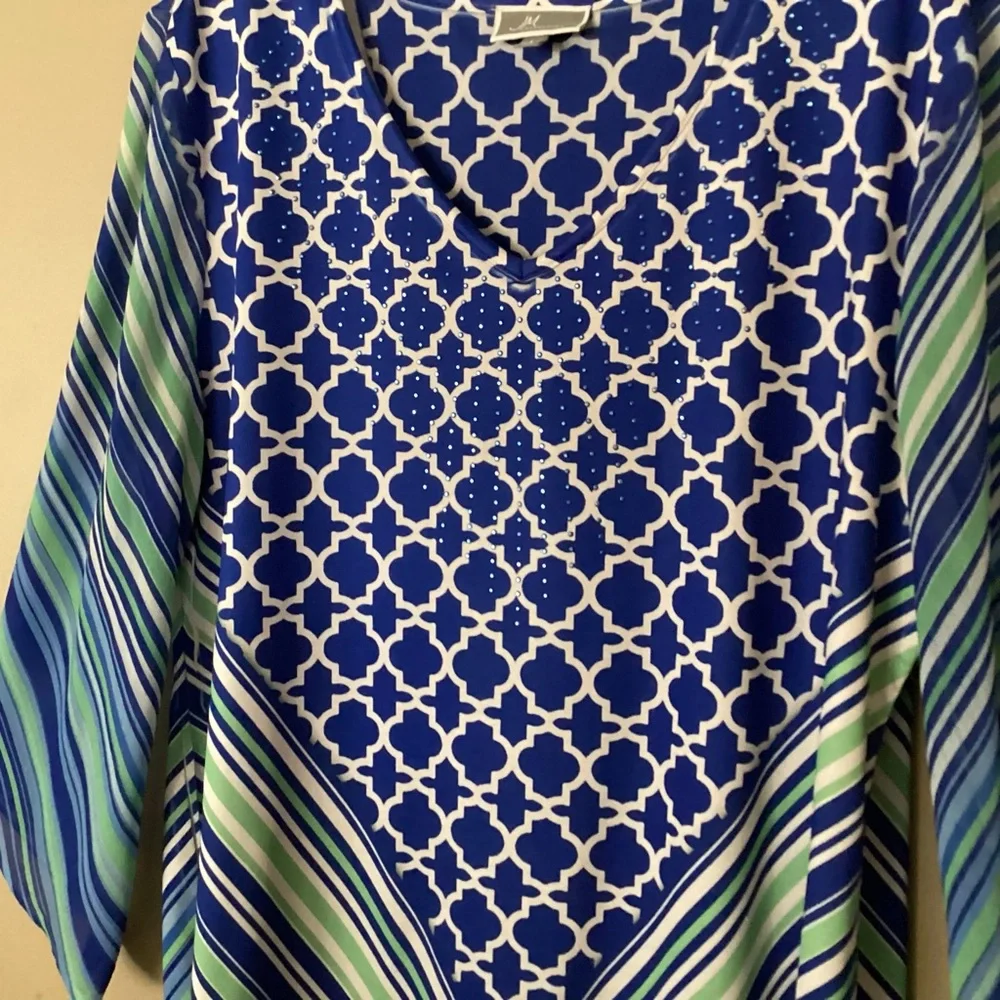 JM Collection Womens pullover V-neck Blouse beaded Size Large Adjustable - Picture 15 of 15